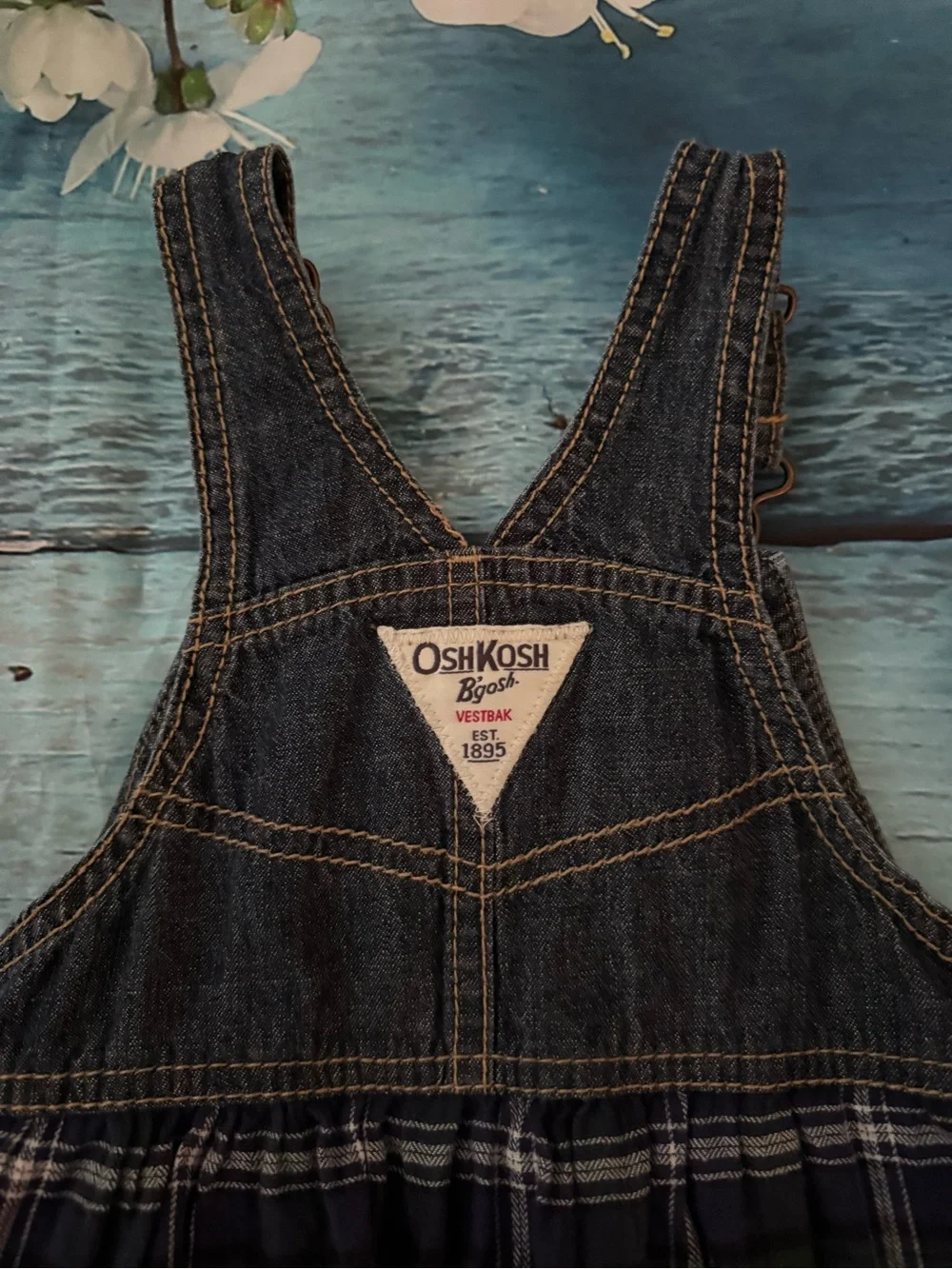 Retro OshKosh B'gosh Denim Tiered Layered Ruffle Overall Dress 18M